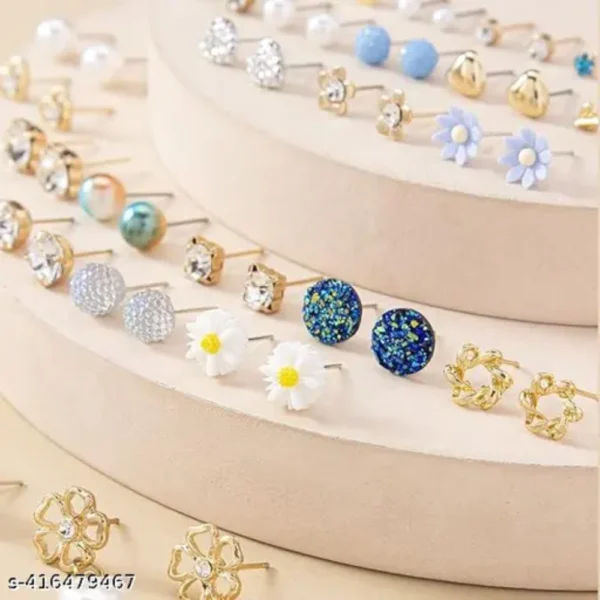 Quirky Stud Earrings Combo for Women – Gold Plated & Pearl (30 Pairs)