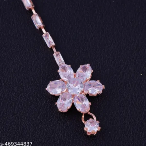 Elegant Crystal Diamond Maangtikka for Women – Rose Gold Sparkle