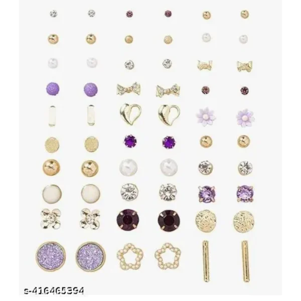 Gold plated pearl AD studs combo – 30 Trendy Pairs for Women & Girls