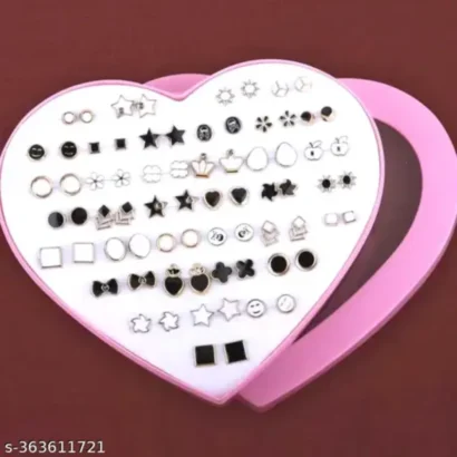 36 Earring Black and White Plastic Stud Earring – Trendy Combo Set