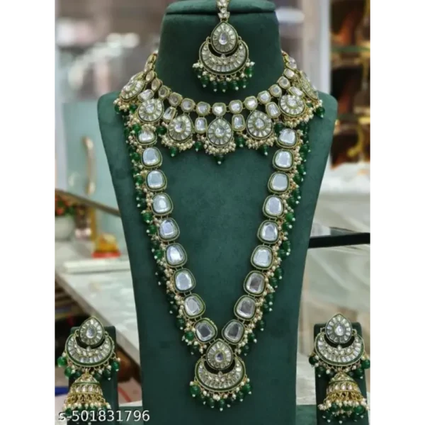 Bridal Green Polki Necklace Set – Stunning Gold-Plated Jewellery