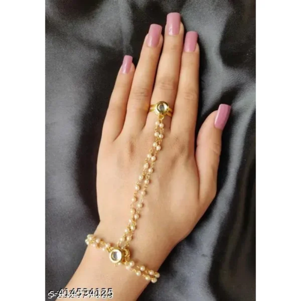Ring Kundan Ganthan Bracelet – Gold Plated Elegance for Women
