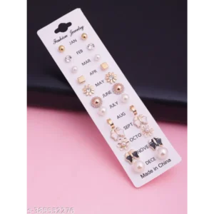 Combo of 12 Earring Pairs – Trendy Earrings for Girls