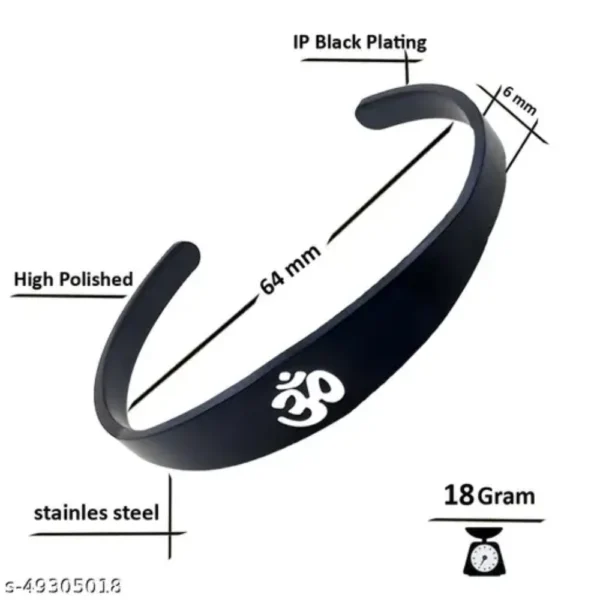 Black Stainless Steel Om Kada for Men – Adjustable Fit