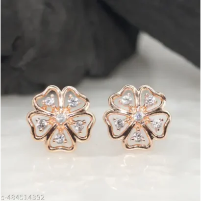 Rose Gold Plated American Diamond Stud Earrings – Everyday Elegance