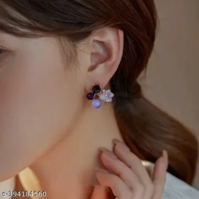 Korean Gold Plated Stud Earrings with Cubic Zirconia for Women