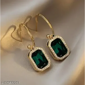 Green Crystal Diamond Korean Earrings – Stylish & Fancy Party Wear