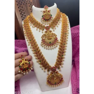 Stylish Matte Finish Ruby Jewellery Set – Haram & Earrings Combo