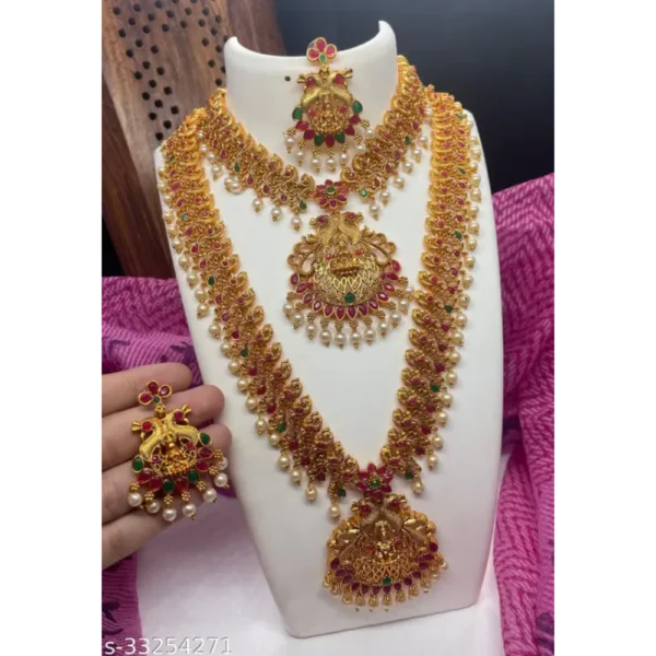 Stylish Matte Finish Ruby Jewellery Set – Haram & Earrings Combo