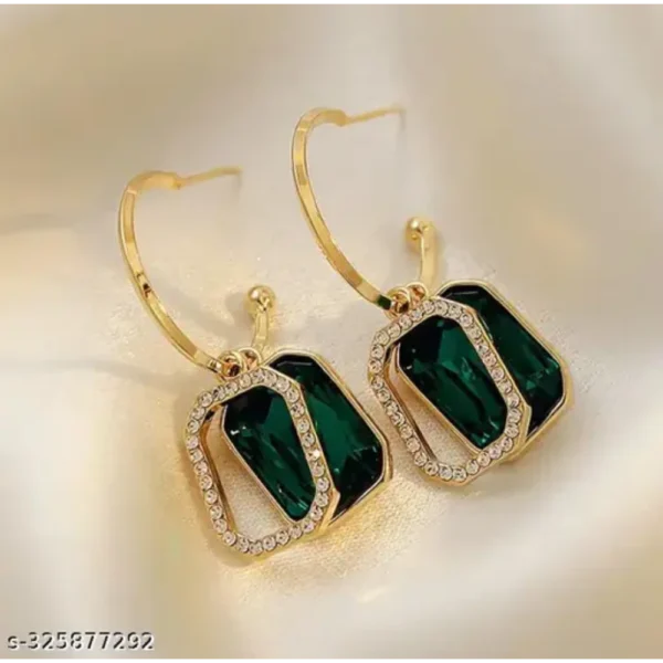 Green Crystal Diamond Korean Earrings – Stylish & Fancy Party Wear