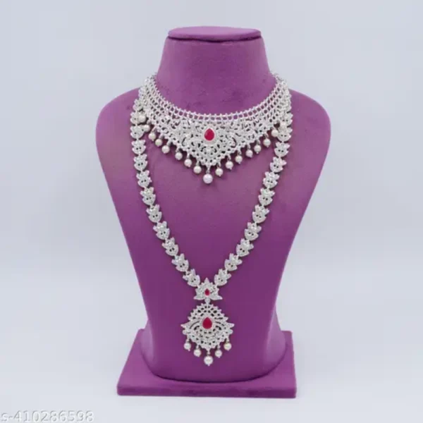 Silver Plated Haram Choker Set with CZ Stones for Women
