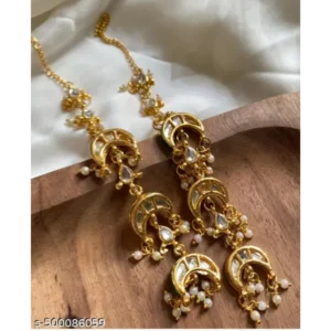 Gold Plated Kundan Studded Earrings with Chain