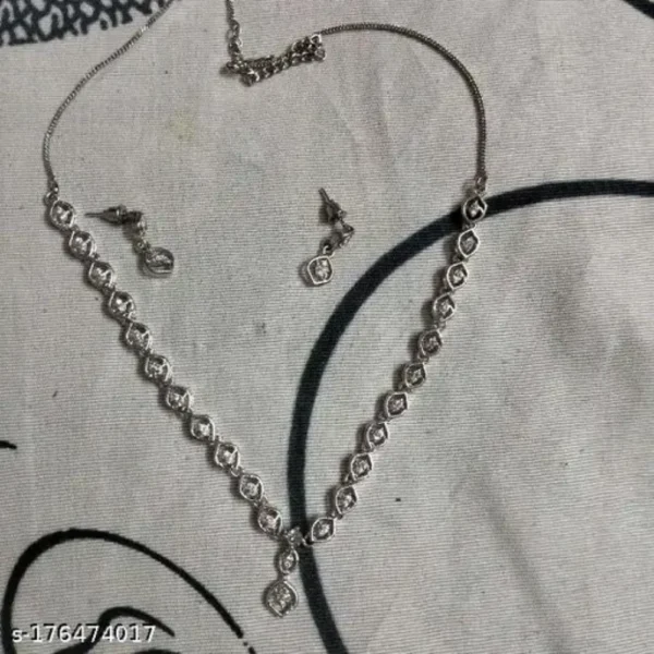 Glamorous American Diamond Necklace Set – Rhodium Plated Shine