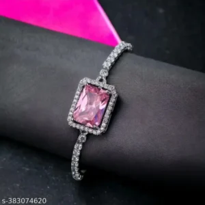 Trendy Silver Pink Crystal Matrix Bracelet – Adjustable & Glam