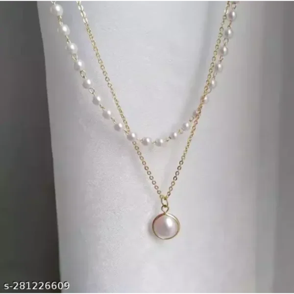Charming Gold Plated Pearl Double Layered Pendant Necklace