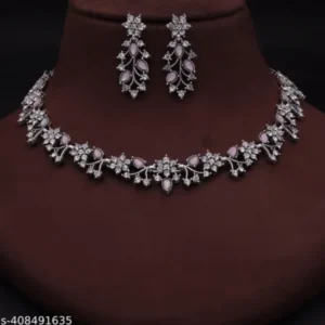 Rose Gold American Diamond Necklace Set – Elegant Party Glam