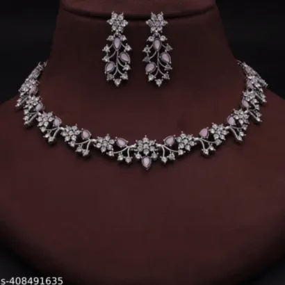 Rose Gold American Diamond Necklace Set – Elegant Party Glam