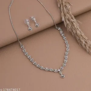 Glamorous American Diamond Necklace Set – Rhodium Plated Shine