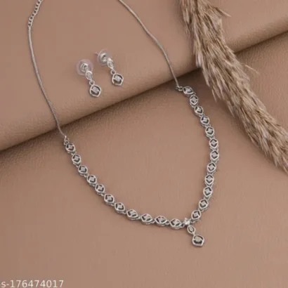 Glamorous American Diamond Necklace Set – Rhodium Plated Shine