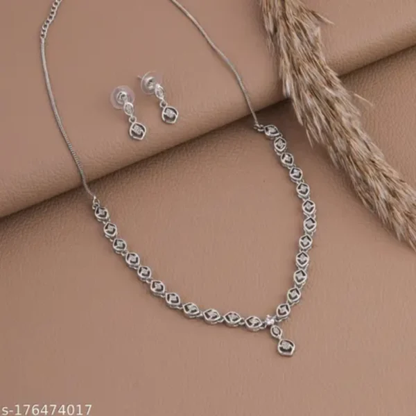 Glamorous American Diamond Necklace Set – Rhodium Plated Shine