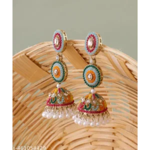 Mehandi Finish Multicolour Pakistani Jhumkha Earrings