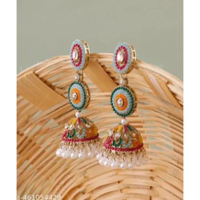 Mehandi Finish Multicolour Pakistani Jhumkha Earrings