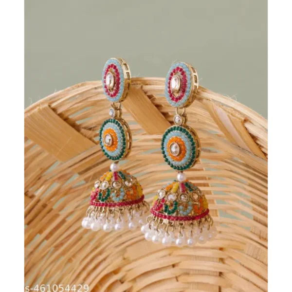 Mehandi Finish Multicolour Pakistani Jhumkha Earrings