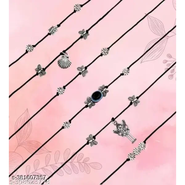 Evil Eye Najariya Black Thread Styled Anklets Pack of 6
