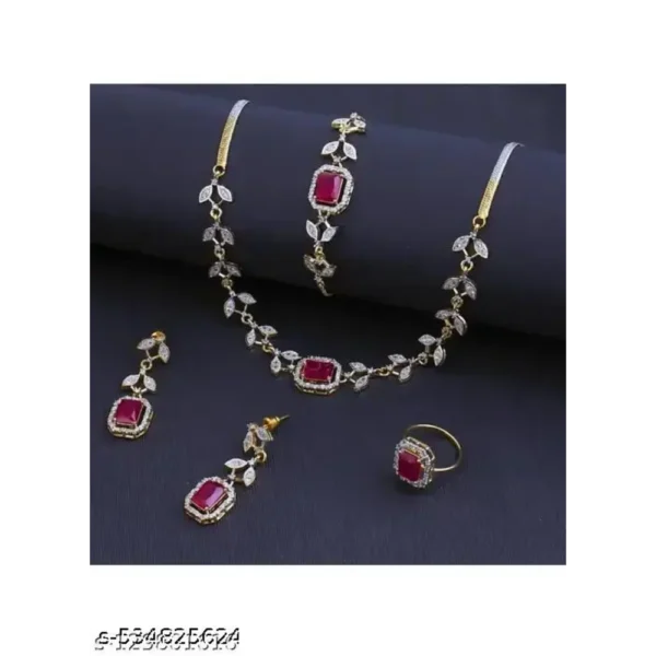 Princess American Diamond Jewellery Set – Oxidised Silver Charm
