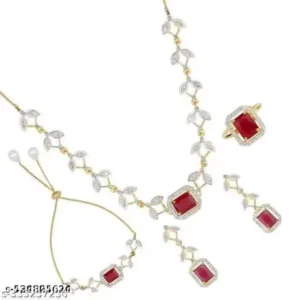 Princess American Diamond Jewellery Set – Oxidised Silver Charm