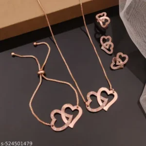 Rose Gold Jewellery Set with AD Stones – Necklace, Earrings & Bracelet