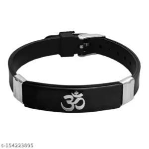 Om Symbol Black & Silver Silicone Bracelet for Men & Women