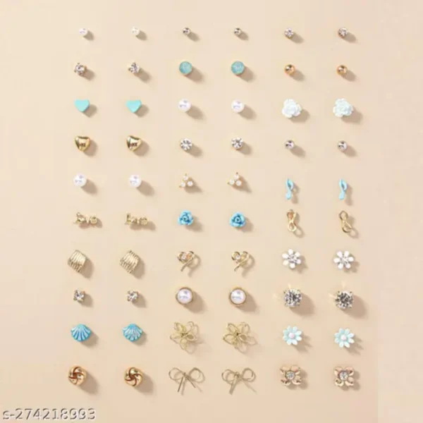 30 Pair Gold Plated Multicolor Studs Multicolor Combo Set