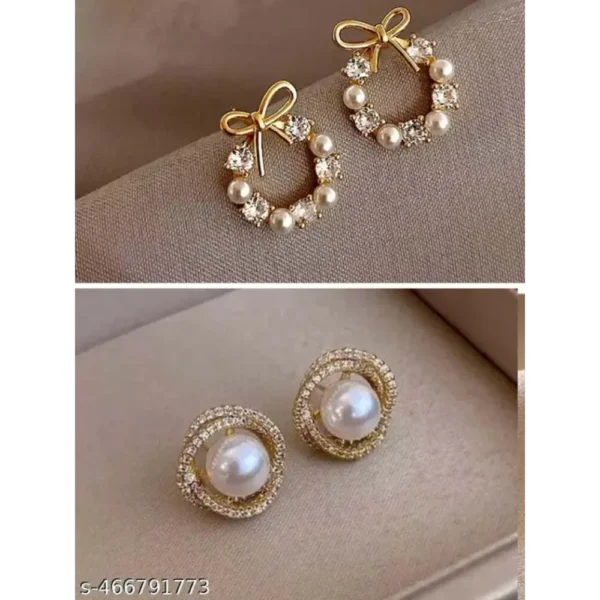 Light Weight Zircon Stud Earrings for Women and Girls – Combo of 2