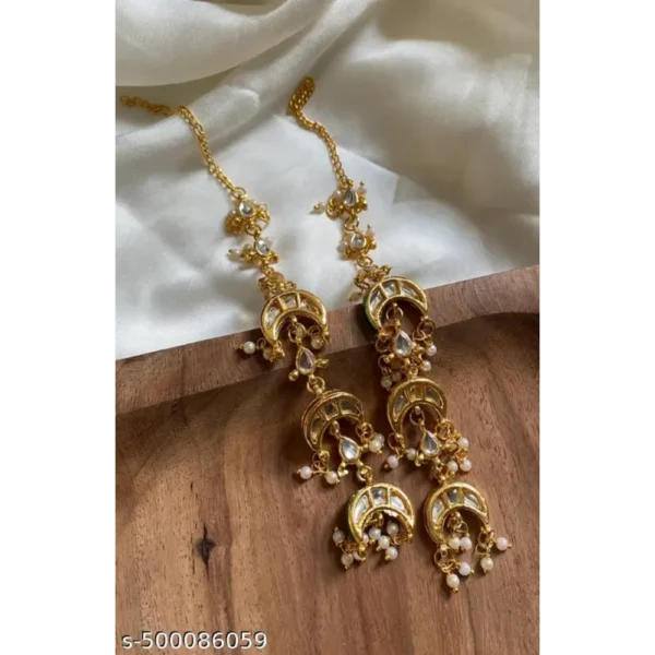 Gold Plated Kundan Studded Earrings with Chain