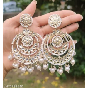 High Gold Plated Fancy Kundan Moon Earrings