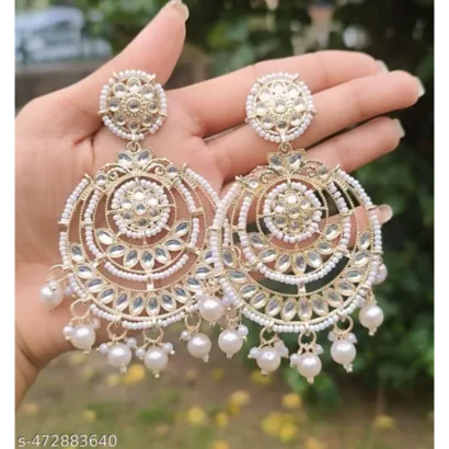 High Gold Plated Fancy Kundan Moon Earrings