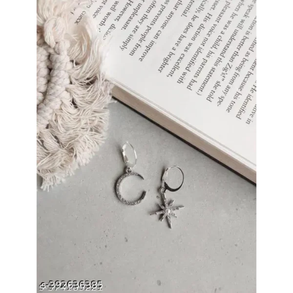 Korean Silver Plated Star Moon Earrings – Cute & Trendy Drop Design