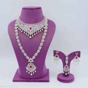 Silver Plated Haram Choker Set with CZ Stones for Women