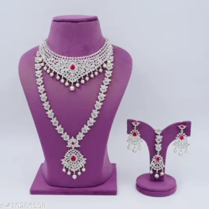 Silver Plated Haram Choker Set with CZ Stones for Women