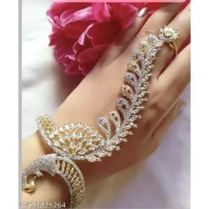 Gold Plated Designer American Diamond Red Surya Hand Pocha