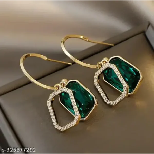 Green Crystal Diamond Korean Earrings – Stylish & Fancy Party Wear
