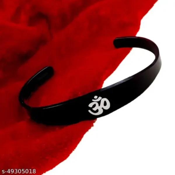 Black Stainless Steel Om Kada for Men – Adjustable Fit