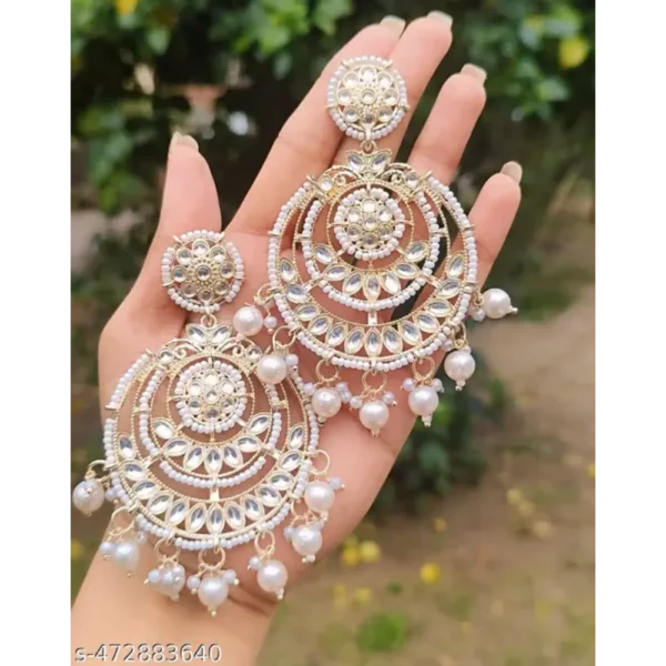 High Gold Plated Fancy Kundan Moon Earrings