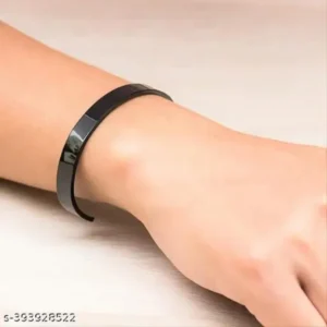 Black Polished Brass Adjustable Kada Bracelet for Men