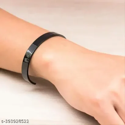 Black Polished Brass Adjustable Kada Bracelet for Men
