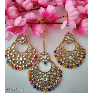Twinkling Multicolor Matha Patti Maangtika – Wedding Party Glam
