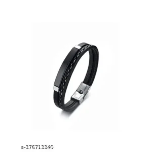 Black Leather Bracelet for Men with Steel Clasp – Stylish