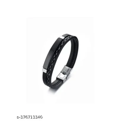 Black Leather Bracelet for Men with Steel Clasp – Stylish