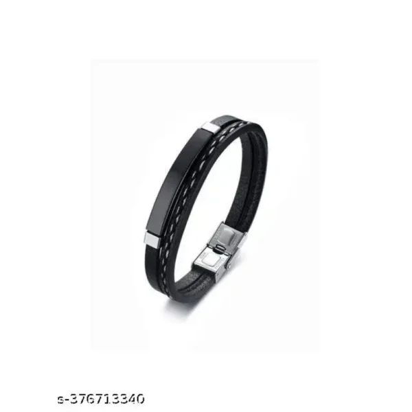 Black Leather Bracelet for Men with Steel Clasp – Stylish